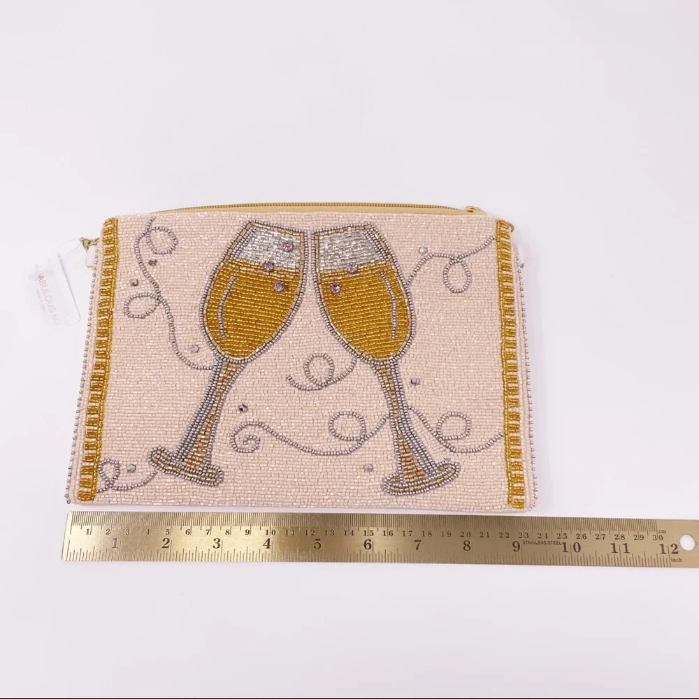 Beaded Champagne Toast Clutch - Cream & Gold